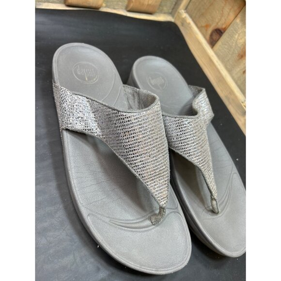Fitflop Womens Glitter Strap Sandals Size 10 Gray & Silver Comfortable Slip-On F - Picture 2 of 10